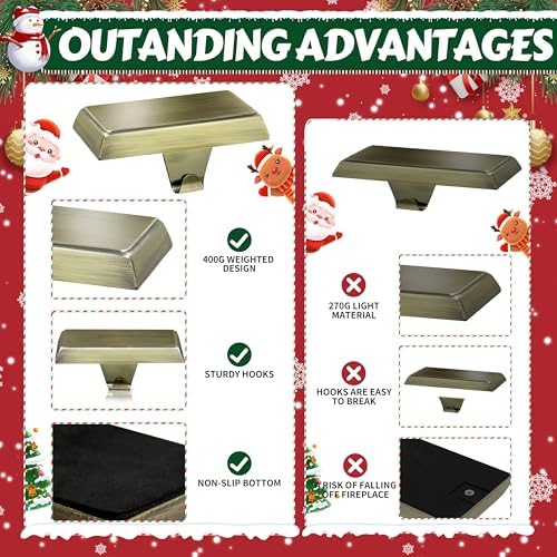OCTERIC 6 Pcs Bronze Christmas Metal Stocking Holders for Mantle