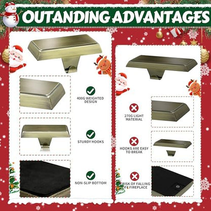 OCTERIC 2 Pcs Bronze Christmas Metal Stocking Holders for Mantle