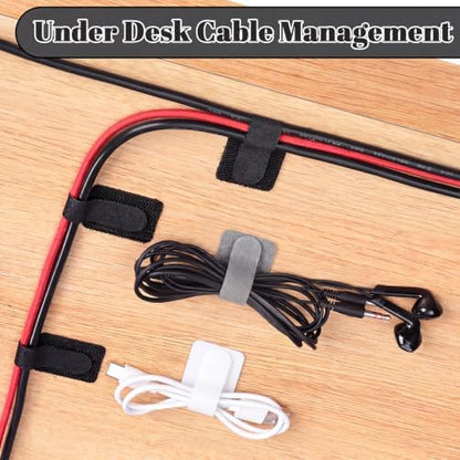 100 Pcs Cable Management Under Desk, Hook and Loop Cable Straps, Black