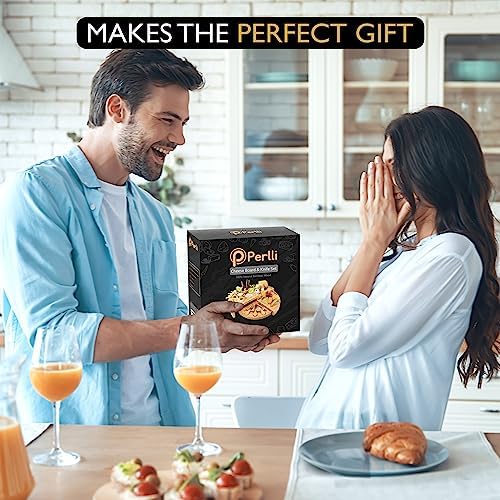 Perlli Bamboo Cheese Board & Knife Set, Large Folding 18 Inch Round