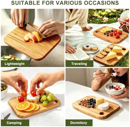 2 Pcs Small Bamboo Cutting Boards Set for Kitchen with Hanging