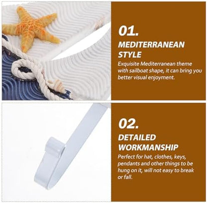 Mediterranean Wooden Sailboat Clothes Hook Wall Mounted Nautical Decor