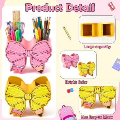 WATINC Bow Pencil and Pen Holder for Desk, 2 Pink Yellow Stationery