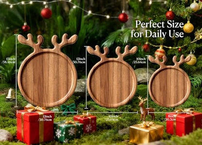 Acacia Wood Serving Platter, Christmas Decorative Reindeer Antler