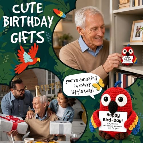 Birthday Gifts for Women Men, Funny Christmas Handmade Crochet Parrot
