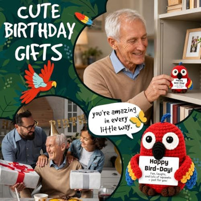 Birthday Gifts for Women Men, Funny Christmas Handmade Crochet Parrot