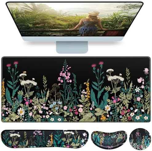 Desk Mat, Large Gaming Mouse Pad with Wrist Rest, 4in1 XXL Mousepad
