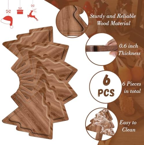 Ziliny 6 Pcs 12" Acacia Wood Christmas Charcuterie Board, Christmas