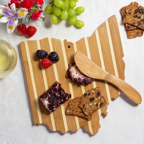 Totally Bamboo Ohio Charcuterie Board with Spreader Knife Gift Set