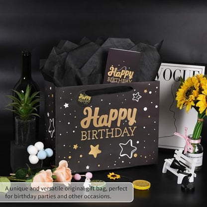 Powbrace 13" Birthday Gift Bag with Tissue Paper & Card