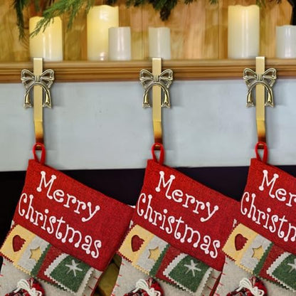 6 Pcs Brass Bow Christmas Stocking Holder, Vintage Mantle Hooks