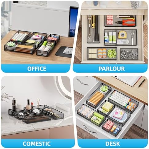 Marbrasse 5 Pack Desk Drawer Organizer Set, Mesh Drawer Storage Trays