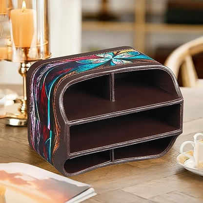 360° Rotating Remote Control Holder, PU Leather TV Remote Caddy, Pen