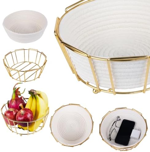Gold Metal Woven Round Blanket Basket, Decorative Shelf Storage