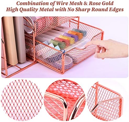 TNELTUEB Rose Gold Desk Organizer with 6 Compartments, Mesh Metal Home