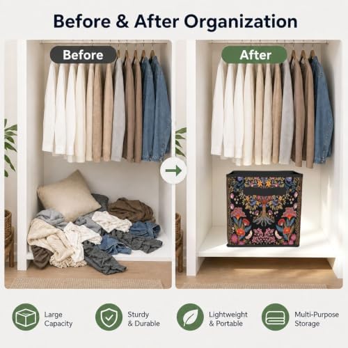 Fabric Storage Bins Closet Storage Bins - Tree of Life Vibrant Folk