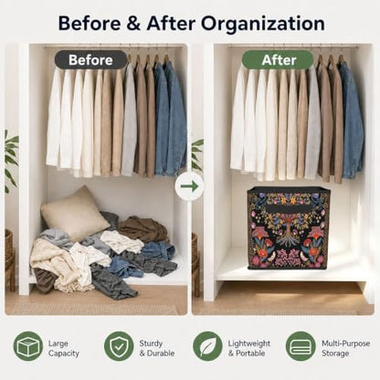 Fabric Storage Bins Closet Storage Bins - Tree of Life Vibrant Folk