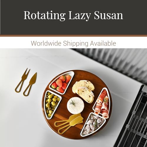 Shanik Upgraded Lazy Susan Cheese Cutting Board Set - Round Acacia