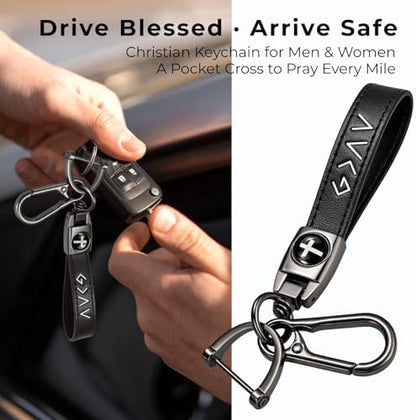 Christian Cross Leather Keychain for Men – Christian Gift for Dad