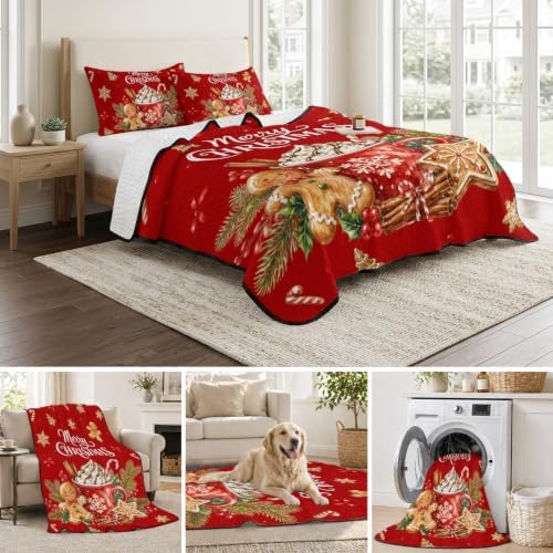 Christmas Quilt Set Twin XL Size 3 Pieces Quilted Bedspread Soft, Hot