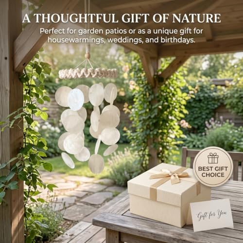 15.7 Inch Wind Chimes for Outside - Capiz Shells Garden Decor, Front