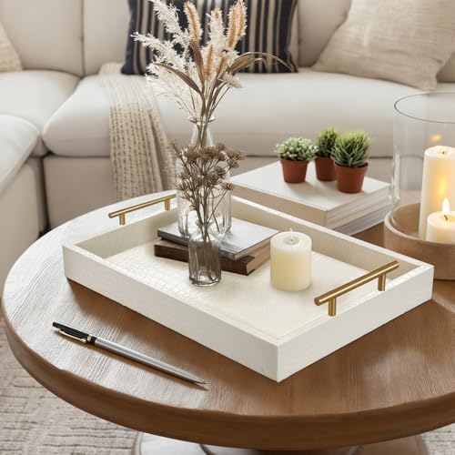 SXNOWS Faux Leather Serving Tray with Gold Handles, 17x12 in