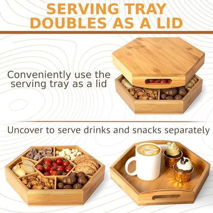 Snack and Serving Tray Set – 13" Divided Bamboo Appetizer Platter for