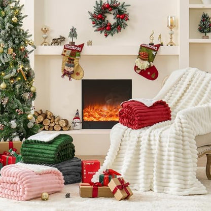 INFIIXSO Striped Sherpa Throw Blanket for Couch, Warm Plush, Pink