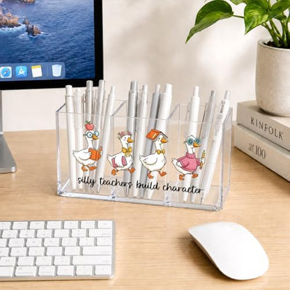 Silly Teachers Build Character Acrylic Pen Holder for Desk, Cute Goose