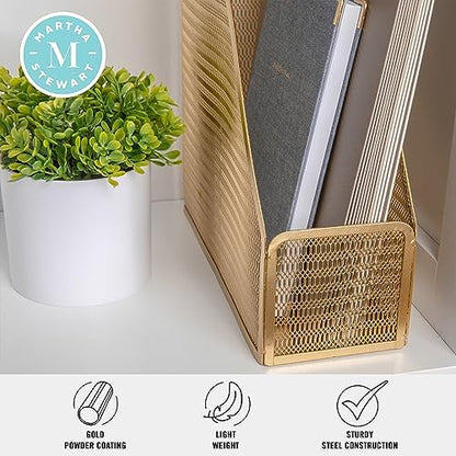 Martha Stewart Ryder Mesh Metal Magazine File Holder, Gold