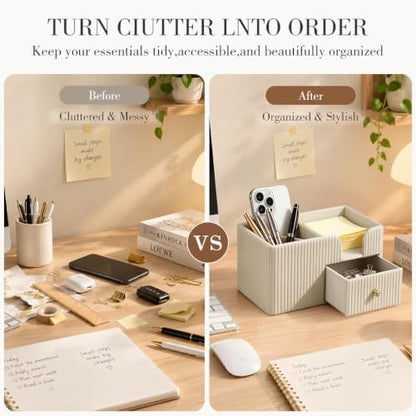 Desk Organizer with Drawer,Pencil Pen Holder for Desk,Sticky Note