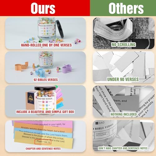 Bible Verses Jar, 92 Hand-Rolled Bible Scroll, Read Me When Christian
