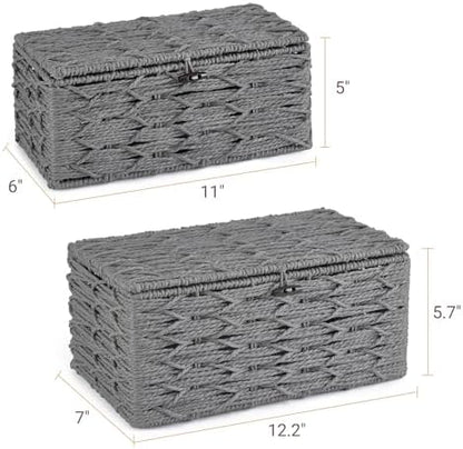 Mkono Storage Basket with Lid, Decorative Bins for Organize, Set of 2