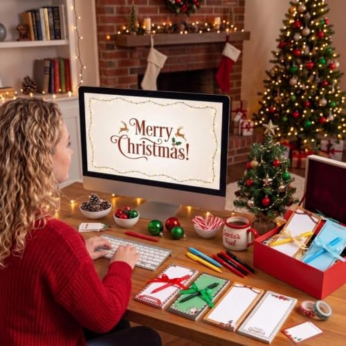 Tellingyou 60 Pcs Christmas Sticky Notes with Pens and Ribbons 10