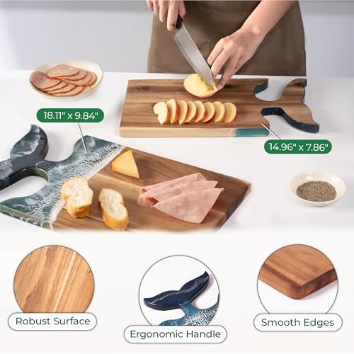 Whale Tail Serving Board, 15"x 7.9" Acacia Wood Ocean Resin Art