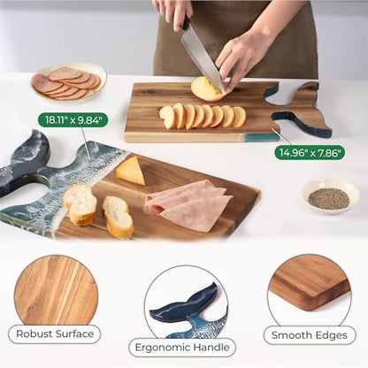Whale Tail Serving Board, 15"x 7.9" Acacia Wood Ocean Resin Art