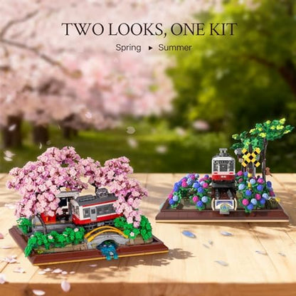 Wise Block Cherry Blossom Train Diorama Building Set – Japanese