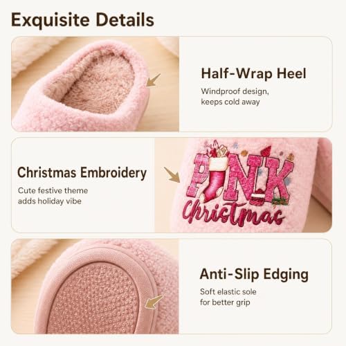 Women's Christmas Fuzzy House Slippers,Plush Warm Indoor Holiday Home