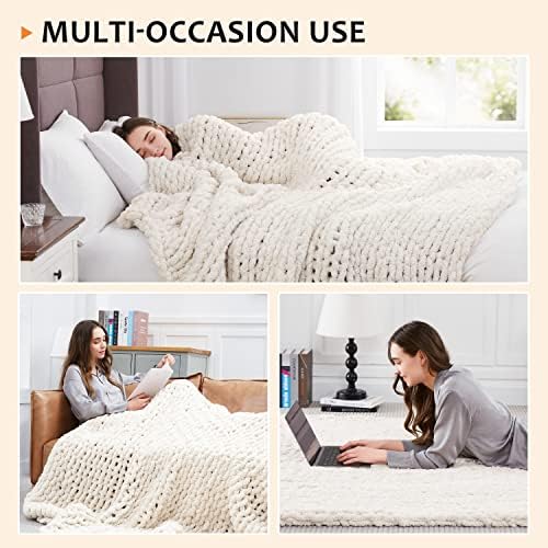 L'AGRATY Chunky Knit Throw Blanket for Couch, 50'' x 60'' Knit Throw