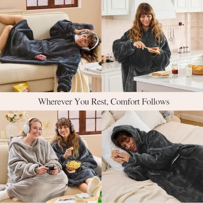 Krifey Wearable Blanket Hoodie, Oversized Sherpa Hooded Blanket for