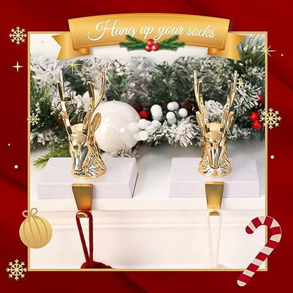 Christmas Stocking Holders for Mantle Set of 2, Reindeer Metal Mantel