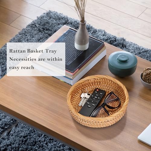Small Keys Basket for Entryway Table 7.9" Rattan Key Bowl Round Wicker