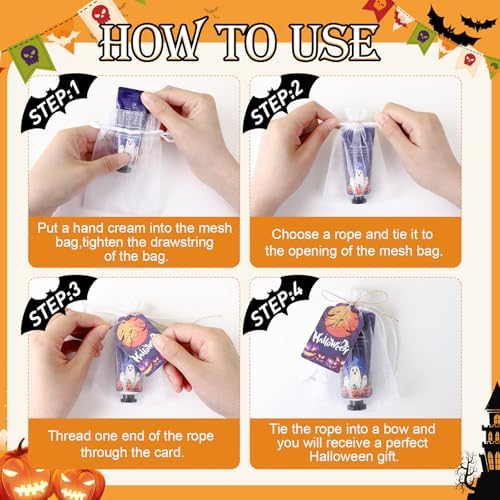 50 Pack Halloween Hand Cream Set with Cards & Bags, Bulk Halloween