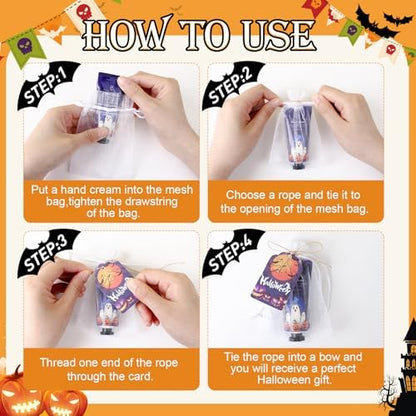 50 Pack Halloween Hand Cream Set with Cards & Bags, Bulk Halloween