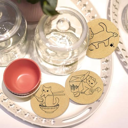 Coasters for Drinks with Holder Set of 6, Cat Cork Coaster Absorbent