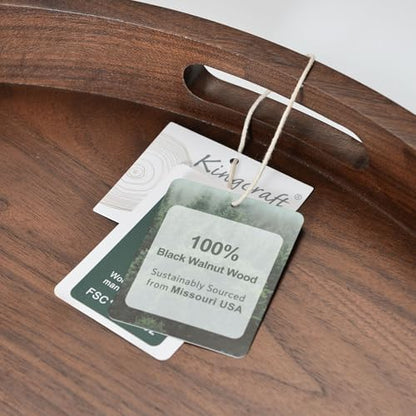 15" Round M-Small Black Walnut Wood Ottoman Tray with Handle