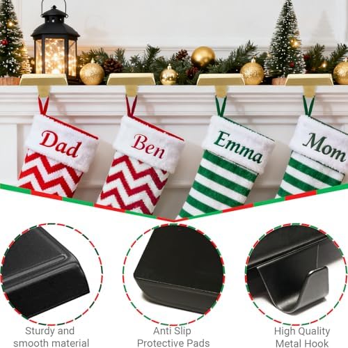 Komotu 4 Pcs Metal Christmas Stocking Holders for Mantle - Weighted