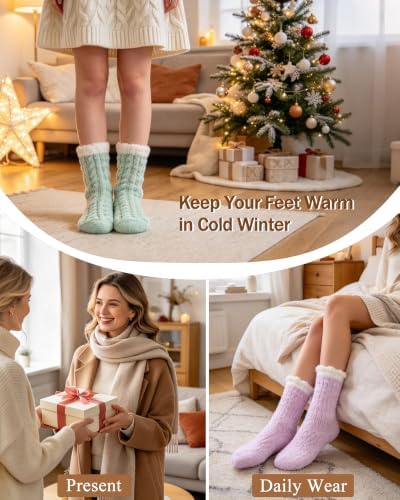 Chalier 7 Pairs Fuzzy Socks for Women, Winter Cozy Fluffy Socks