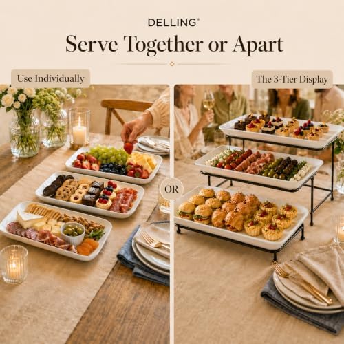 DELLING 3 Tier Serving Tray Set 16 Inch, Large Porcelain Tiered