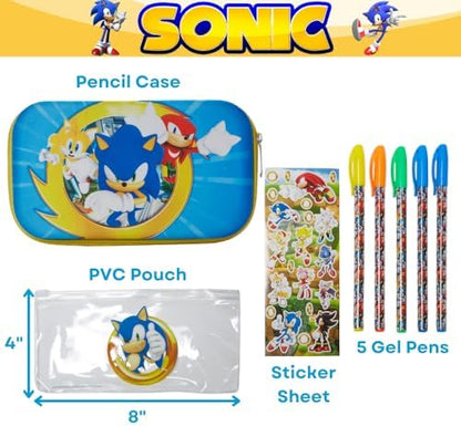 Sonic the Hedgehog Pencil Case Set, Gel Pens & Stickers, School
